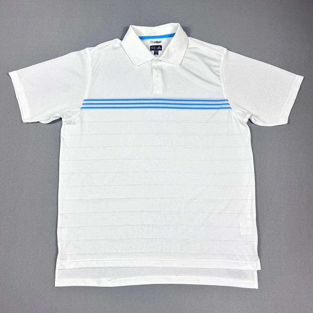 Adidas ClimaCool Golf Polo Shirt Mens Large Performance Tech White Blue‎ Stripe